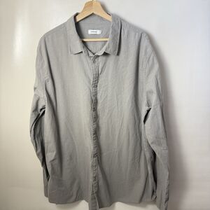 APRAW Button-up Shirt Men's Long Sleeve Cotton Linen Size 3XL Gray Regular Fit
